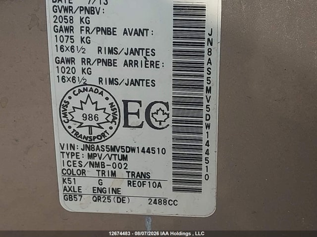 Продажа на аукционе авто 2013 Nissan Rogue S/sv, vin: JN8AS5MV5DW144510, номер лота: 12674483