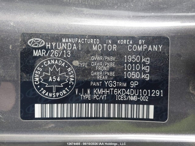 12674485 :رقم المزاد ، KMHHT6KD4DU101291 vin ، 2013 Hyundai Genesis Premium مزاد بيع