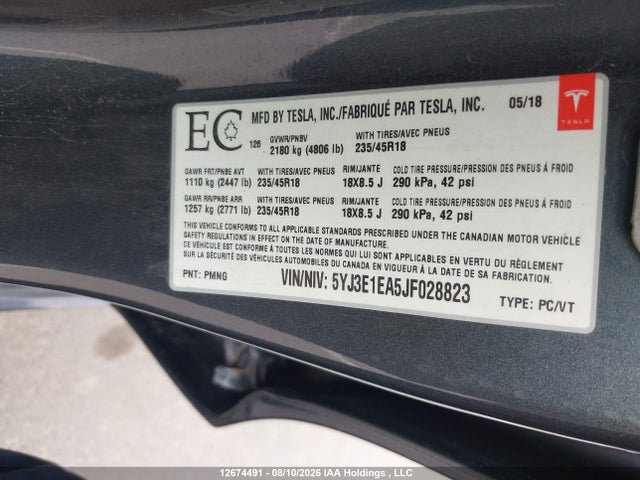 Auction sale of the 2018 Tesla Model 3, vin: 5YJ3E1EA5JF028823, lot number: 12674491