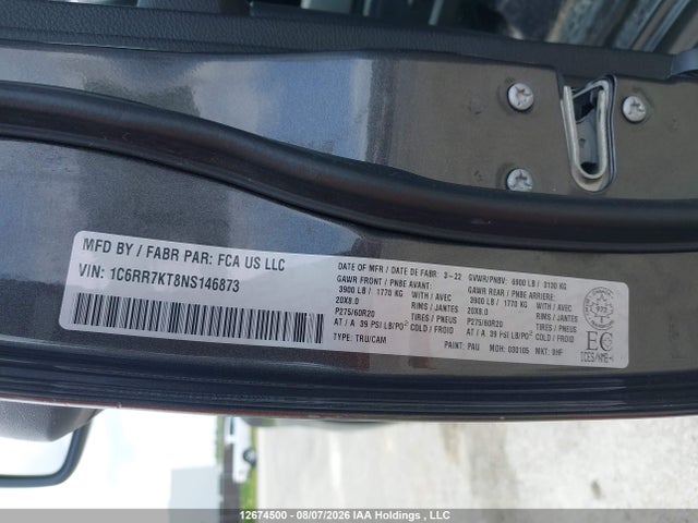 Auction sale of the 2022 Ram 1500 Classic Tradesman, vin: 1C6RR7KT8NS146873, lot number: 12674500