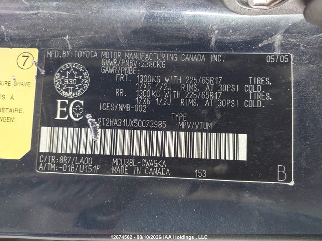 12674502 :رقم المزاد ، 2T2HA31UX5C073985 vin ، 2005 Lexus Rx 330 مزاد بيع