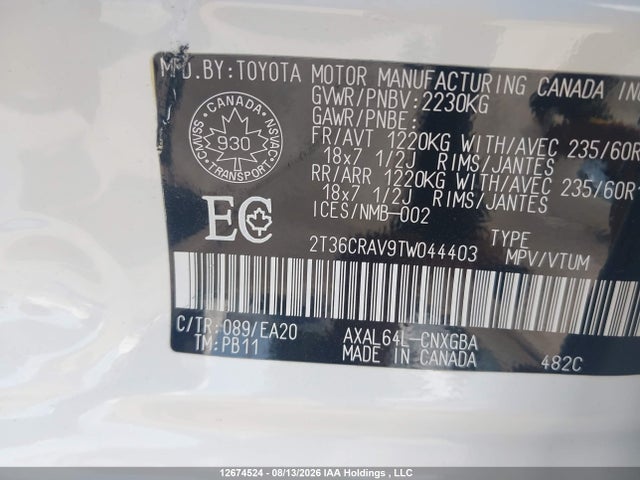 Aukcja sprzedaży 2026 Toyota Rav4, vin: 2T36CRAV9TW044403, numer aukcji: 12674524