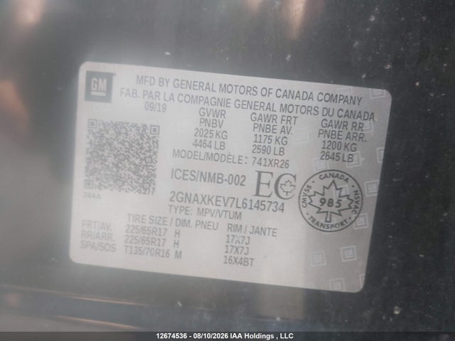 Chevrolet EQUINOX LT 2020 2GNAXKEV7L6145734 Image 9