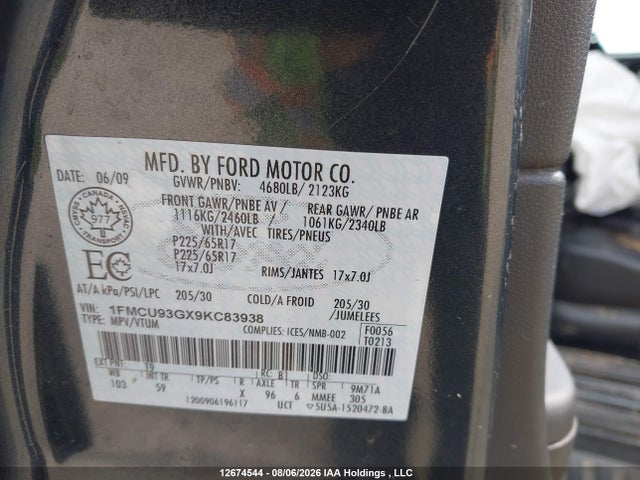 Продажа на аукционе авто 2009 Ford Escape, vin: 1FMCU93GX9KC83938, номер лота: 12674544