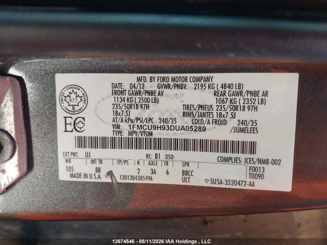 Продажа на аукционе авто 2013 Ford Escape Sel, vin: 1FMCU9H93DUA05289, номер лота: 12674546