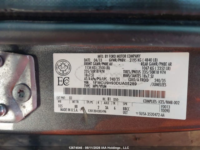 Продажа на аукционе авто 2013 Ford Escape Sel, vin: 1FMCU9H93DUA05289, номер лота: 12674546