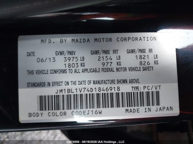 Продажа на аукционе авто 2013 Mazda 3 I, vin: JM1BL1V74D1846918, номер лота: 12674558
