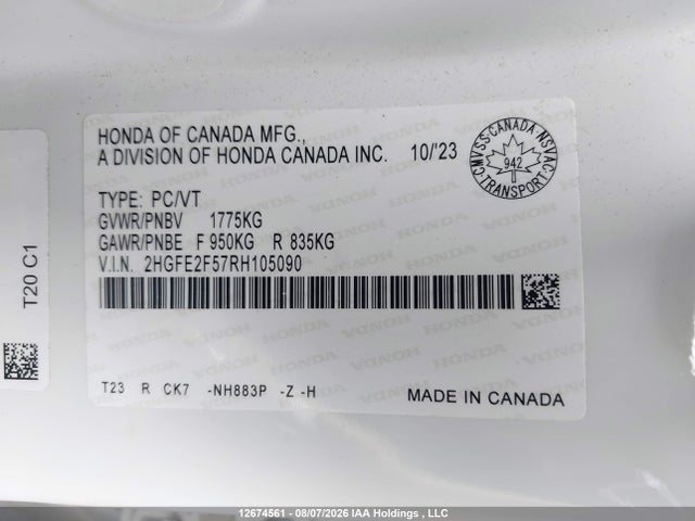 Honda Civic 2024 2HGFE2F57RH105090 Image 9
