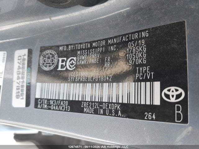 Продажа на аукционе авто 2020 Toyota Corolla, vin: 5YFBPRBE0LP018042, номер лота: 12674571