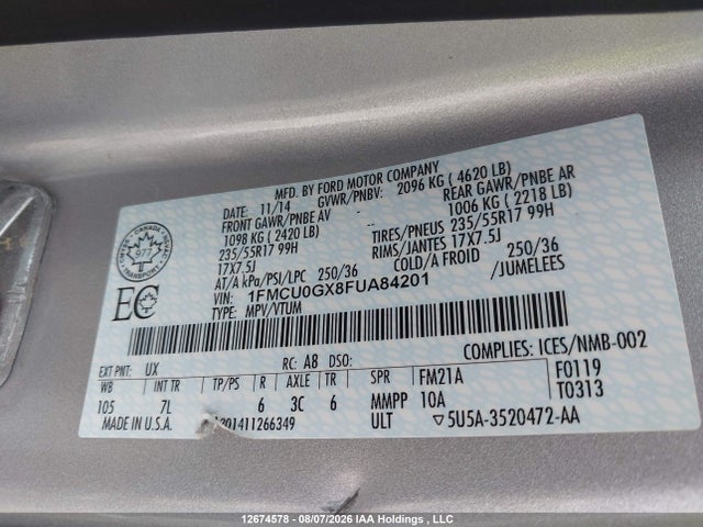Ford ESCAPE SE 2015 1FMCU0GX8FUA84201 Image 9
