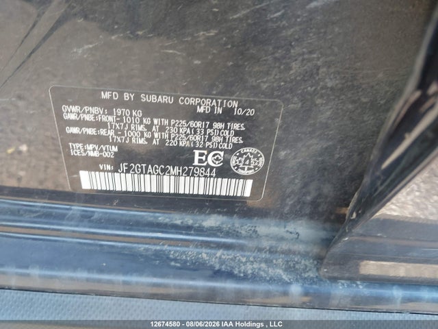Aukcja sprzedaży 2021 Subaru Crosstrek Premium, vin: JF2GTAGC2MH279844, numer aukcji: 12674580