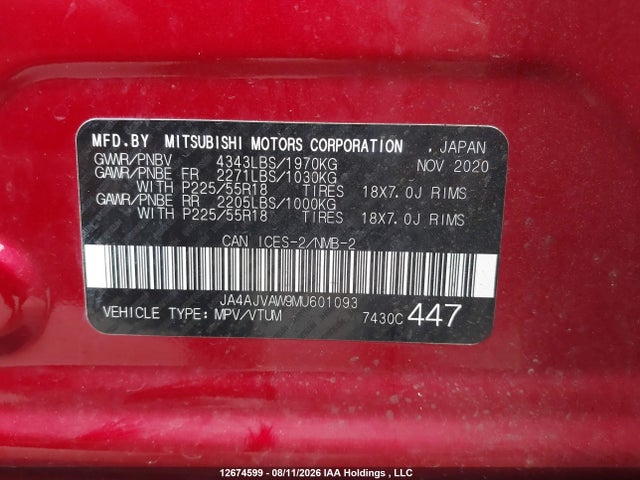 JA4AJVAW9MU601093 Mitsubishi Rvr Gt/le/se/sel