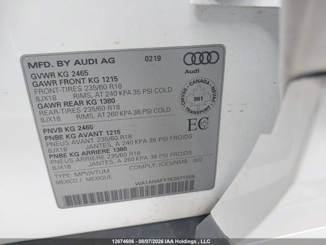 WA1ANAFY7K2071559 Audi Q5 45 Komfort