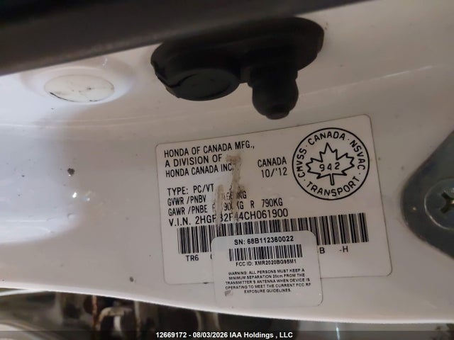 Продаж на аукціоні авто 2012 Honda Civic Lx, vin: 2HGFB2F44CH061900, номер лоту: 12669172