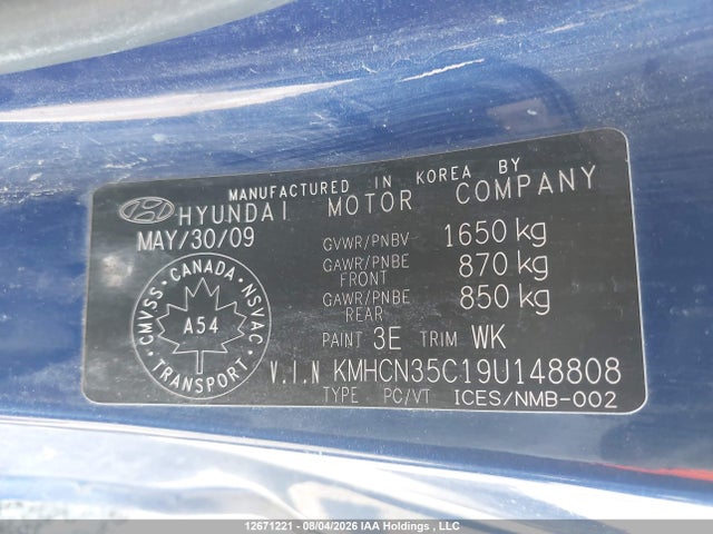 Продаж на аукціоні авто 2009 Hyundai Accent, vin: KMHCN35C19U148808, номер лоту: 12671221