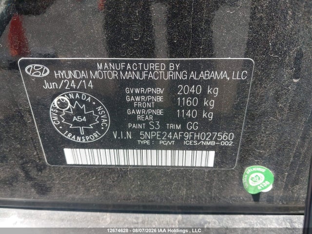 Hyundai SONATA GLS 2015 5NPE24AF9FH027560 Image 9