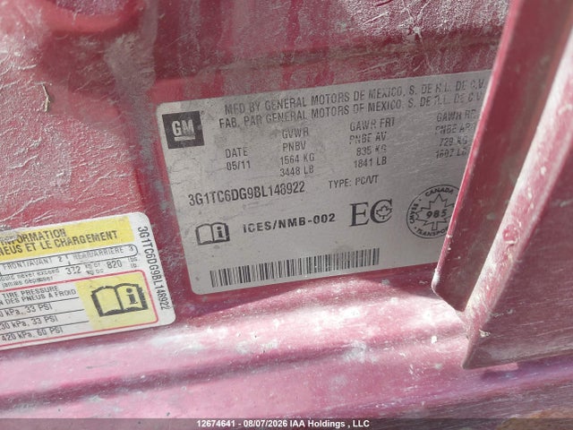 12674641 :رقم المزاد ، 3G1TC6DG9BL148922 vin ، 2011 Chevrolet Aveo Lt مزاد بيع