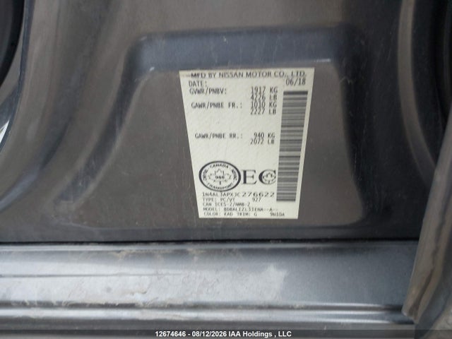 12674646 :رقم المزاد ، 1N4AL3APXJC276622 vin ، 2018 Nissan Altima 2.5/s/sv/sl/sr مزاد بيع
