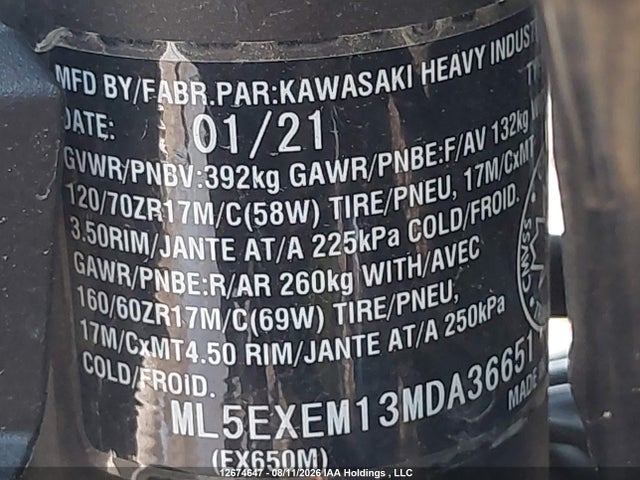 Kawasaki Ex650 M 2021 ML5EXEM13MDA36651 Image 10