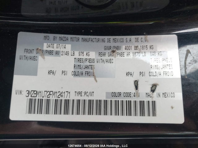 Продаж на аукціоні авто 2015 Mazda 3, vin: 3MZBM1U72FM124171, номер лоту: 12674654