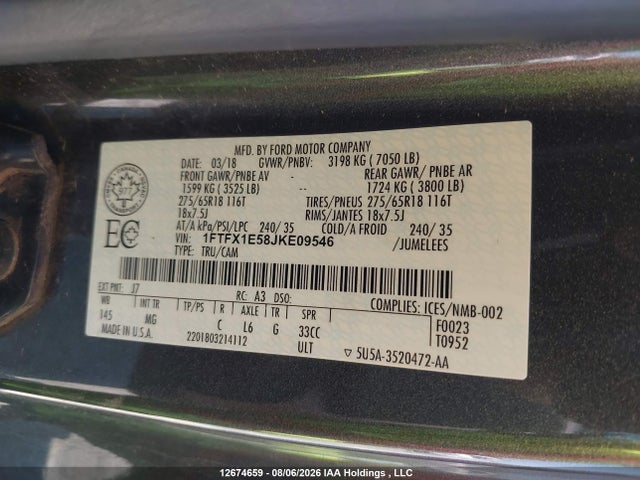 Ford F-150 Xlt 2018 1FTFX1E58JKE09546 Image 9