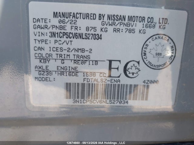 Nissan KICKS SV 2022 3N1CP5CV6NL527034 Image 9