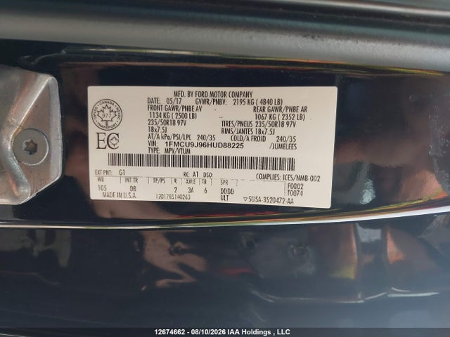 Aukcja sprzedaży 2017 Ford Escape Titanium, vin: 1FMCU9J96HUD88225, numer aukcji: 12674662