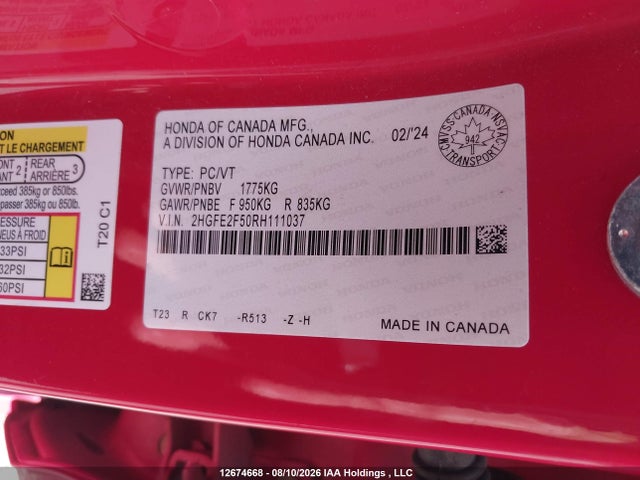 Honda Civic 2024 2HGFE2F50RH111037 Image 19