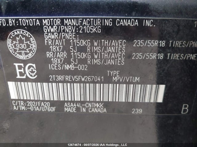 2T3RFREV5FW267041 Toyota Rav4 Xle