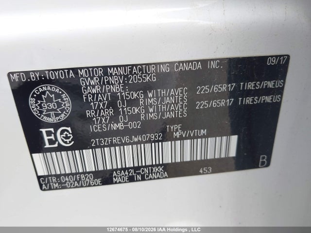 2T3ZFREV6JW407932 Toyota RAV4 LE