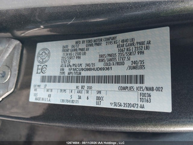 Ford ESCAPE SE 2017 1FMCU9G98HUD69361 Image 19
