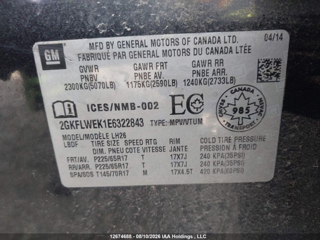 Aukcja sprzedaży 2014 Gmc Terrain Sle, vin: 2GKFLWEK1E6322843, numer aukcji: 12674688