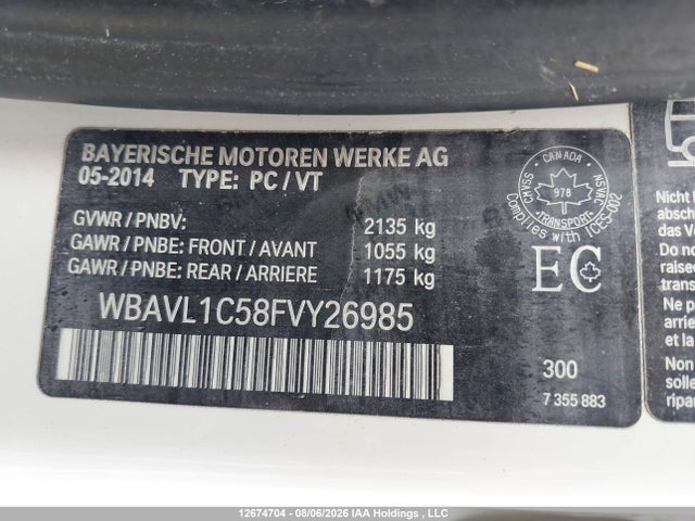 12674704 :رقم المزاد ، WBAVL1C58FVY26985 vin ، 2015 Bmw X1 Xdrive28i مزاد بيع
