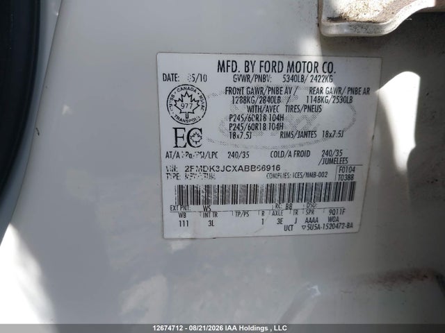 Aukcja sprzedaży 2010 Ford Edge Sel, vin: 2FMDK3JCXABB66916, numer aukcji: 12674712