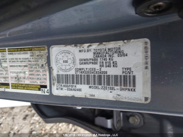 12674715 :رقم المزاد ، 2T1KR32E04C8C4208 vin ، 2004 Toyota Matrix مزاد بيع