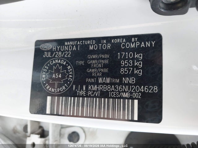 KMHRB8A36NU204628 Hyundai Venue Essential Auto Ivt