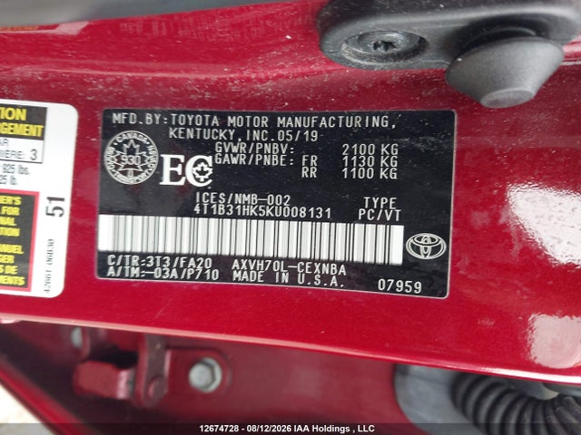 4T1B31HK5KU008131 Toyota Camry