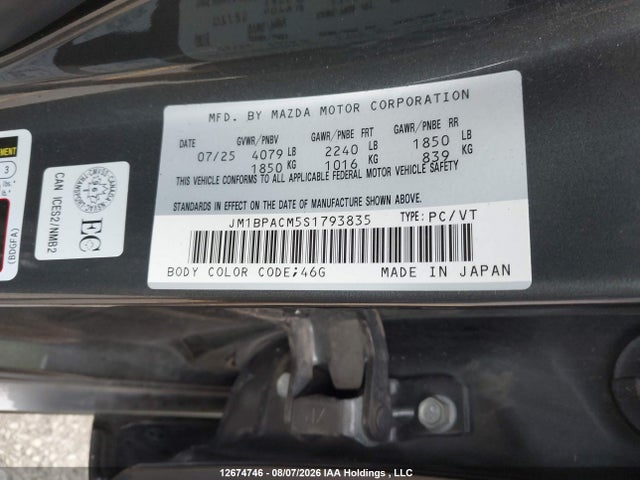 Aukcja sprzedaży 2025 Mazda Mazda3 Gs, vin: JM1BPACM5S1793835, numer aukcji: 12674746