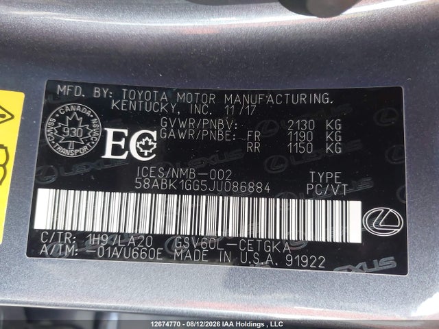 58ABK1GG5JU086884 Lexus Es 350 350