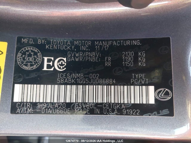 58ABK1GG5JU086884 Lexus Es 350 350