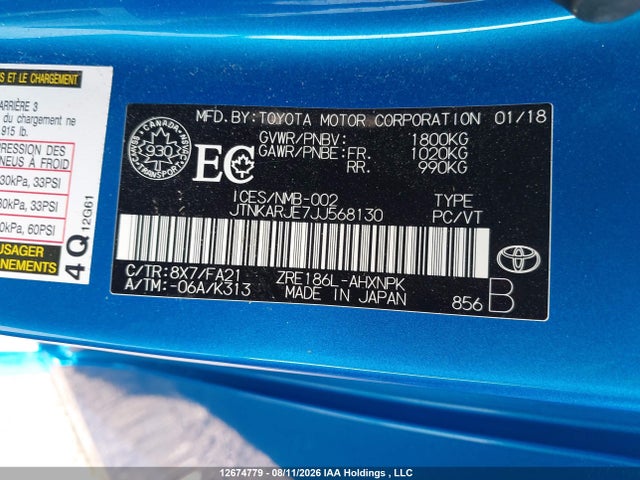 JTNKARJE7JJ568130 Toyota COROLLA IM