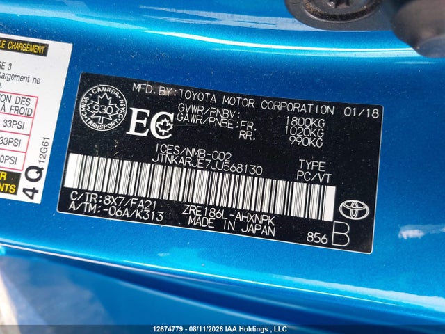 JTNKARJE7JJ568130 Toyota COROLLA IM