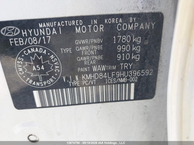 KMHD84LF9HU396592 Hyundai Elantra