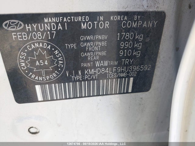 KMHD84LF9HU396592 Hyundai Elantra