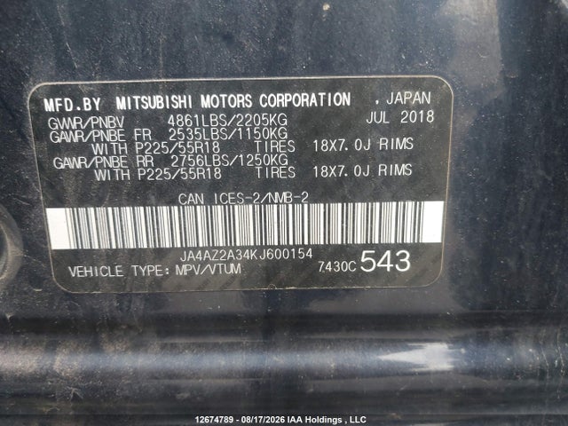 Mitsubishi Outlander Es 2019 JA4AZ2A34KJ600154 Image 9