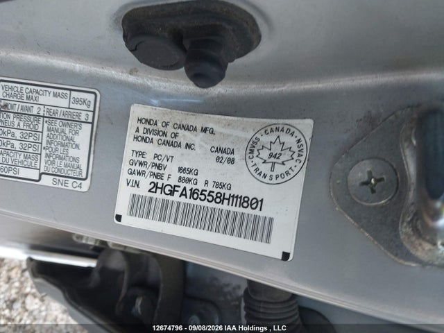 2008 Honda Civic Lx მანქანა იყიდება აუქციონზე, vin: 2HGFA16558H111801, აუქციონის ნომერი: 12674796