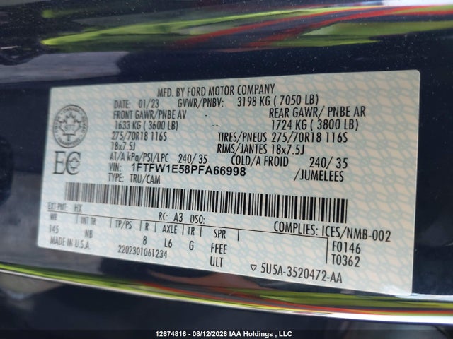 Ford F150 Supercrew 2023 1FTFW1E58PFA66998 Image 9