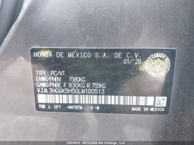 Продаж на аукціоні авто 2020 Honda Fit Lx, vin: 3HGGK5H50LM100513, номер лоту: 12674818