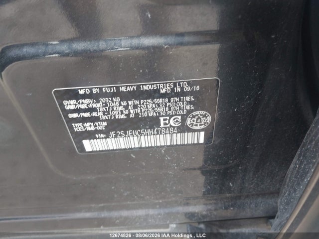 Продаж на аукціоні авто 2017 Subaru Forester 2.5i Limited, vin: JF2SJEUC5HH478484, номер лоту: 12674826