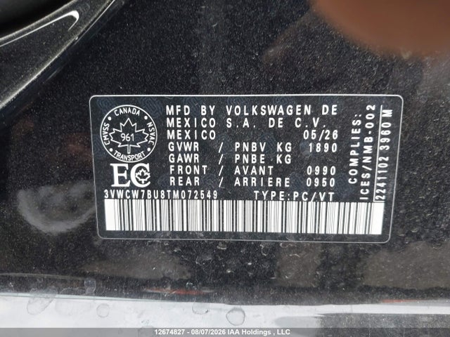 Aukcja sprzedaży 2026 Volkswagen Jetta Trendline, vin: 3VWCW7BU8TM072549, numer aukcji: 12674827